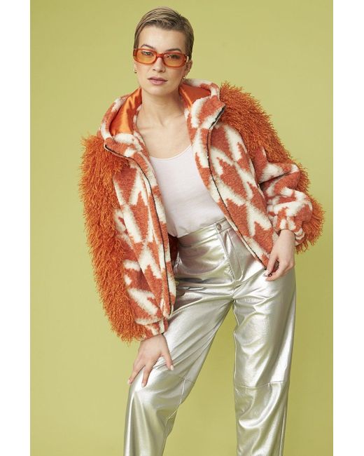 Jayley Brown And Cream Shearling Hooded Jacket