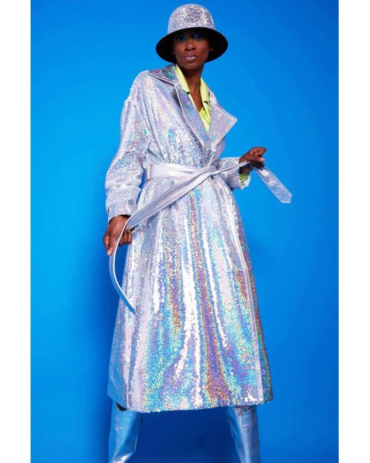 Jayley Blue Sequin Trench Coat