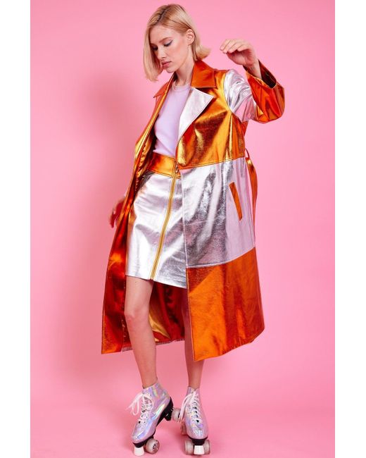 Jayley Pink Metallic Hand Cut Patchwork Trench Coat