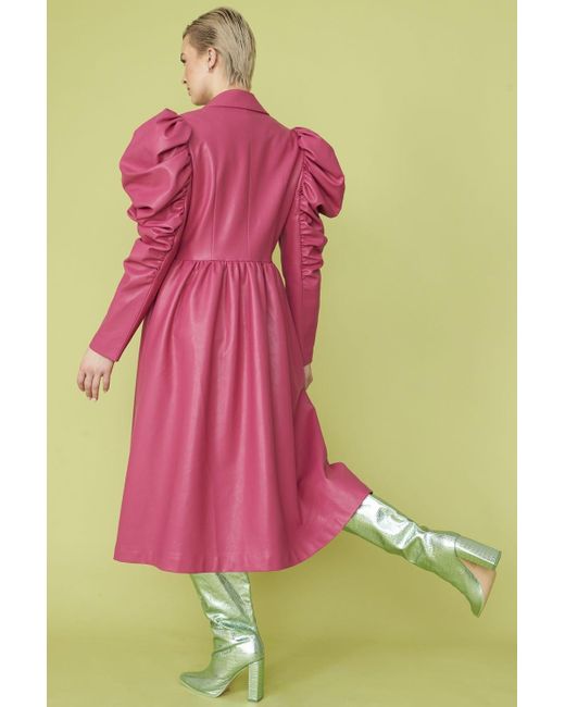 Jayley Pink Eco Leather Grande Trench Coat