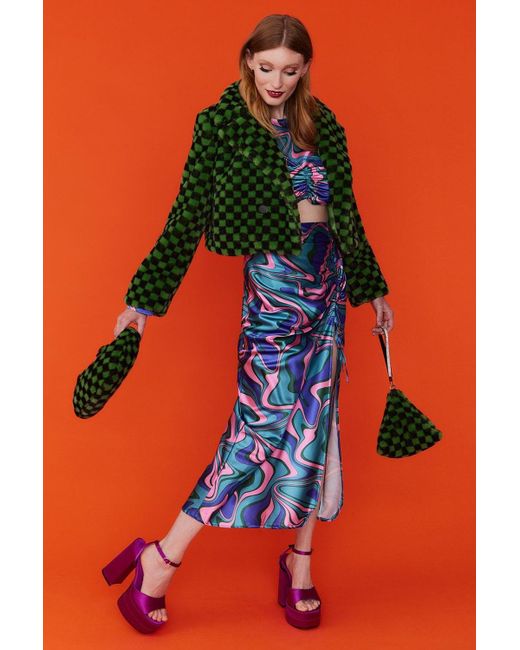 Jayley Green Cropped Faux Fur Jacket