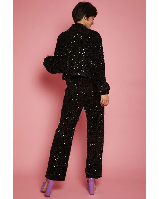 Jayley Black Sequin Cropped Biker Jacket