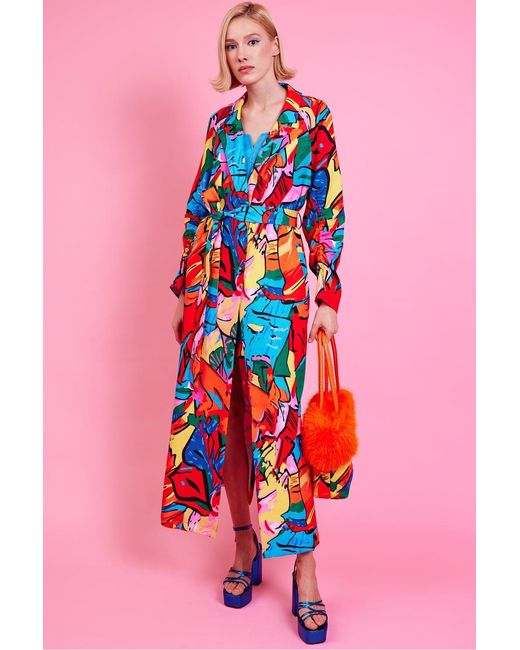 Jayley Pink Freddie Tencel Blend Digital Print Trench Coat