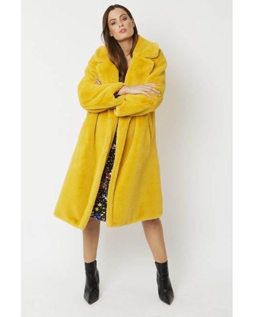 Jayley Yellow Faux Fur Midi Shaved Shearling Coat