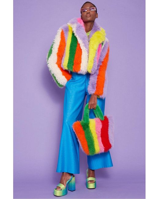 Jayley Blue Faux Fur Hand Crafted Eco Bamboo Cropped Coat
