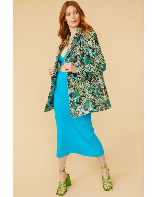 Jayley Blue Silk Blend Animal Print Floral Blazer