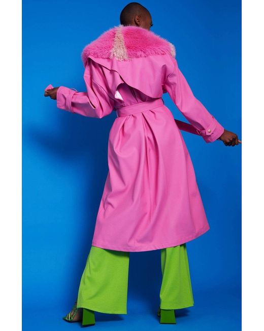 Jayley Blue Hot Eco Leather Trench Coat