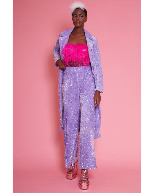 Jayley Pink Lilac Sequin Velvet Trench Coat