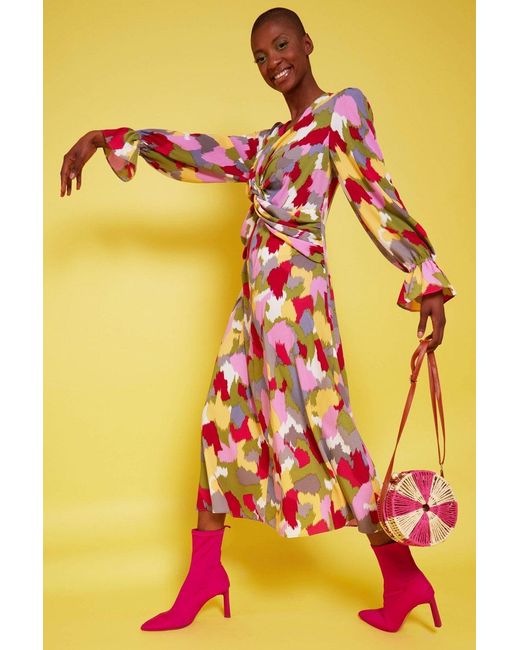 Jayley Yellow Silk Blend Floral Maxi Dress