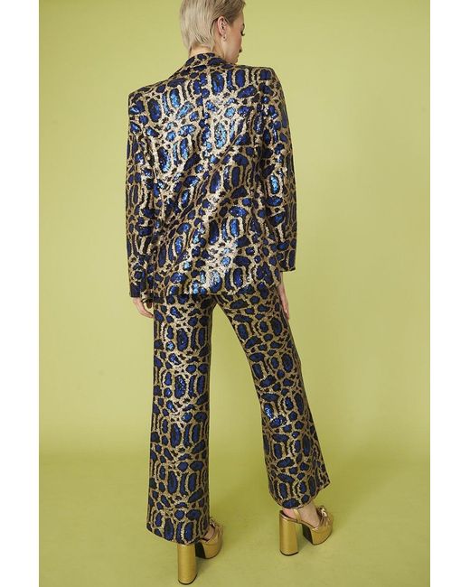 Jayley Blue Animal Print Sequin Blazer