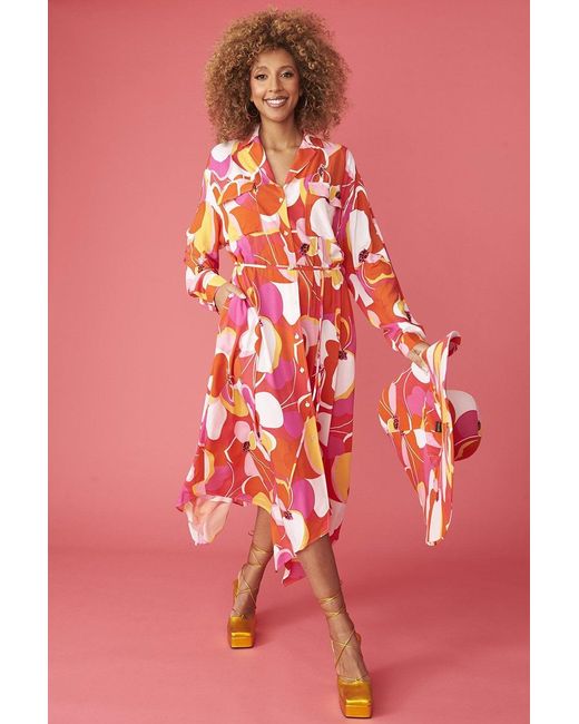 Jayley Red Florence Floral Shirt Dress