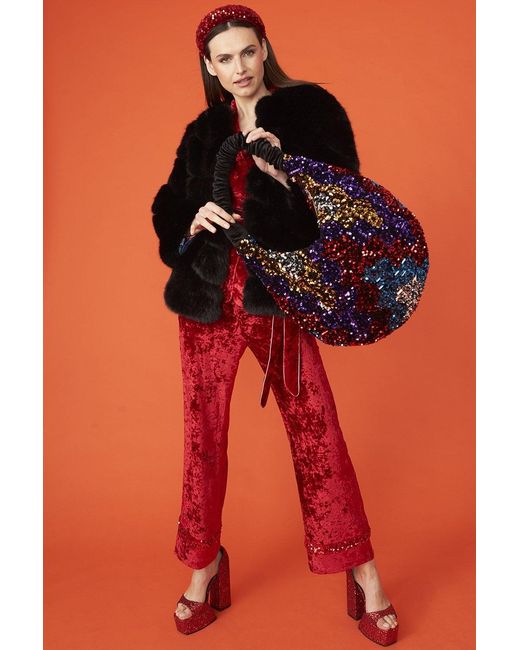 Jayley Red Faux Fur Striped Gaga Coat