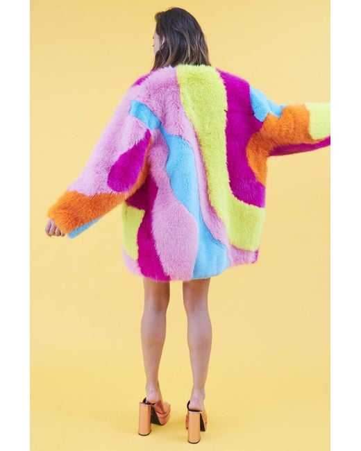 Jayley Orange Faux Fur Multi-Coloured Coat