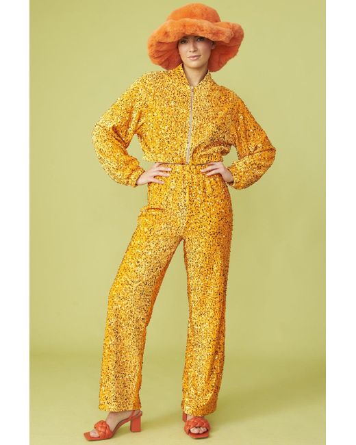 Jayley Yellow Sequin Trousers With Elasticated Waste