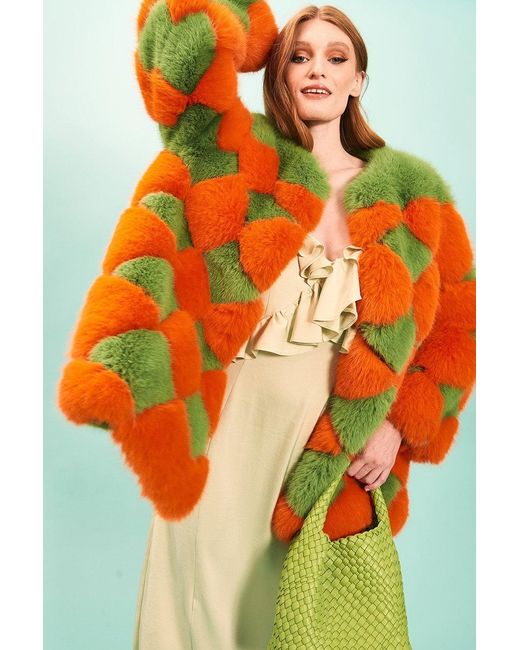 Jayley Green Delilah Diamond Faux Fur Coat
