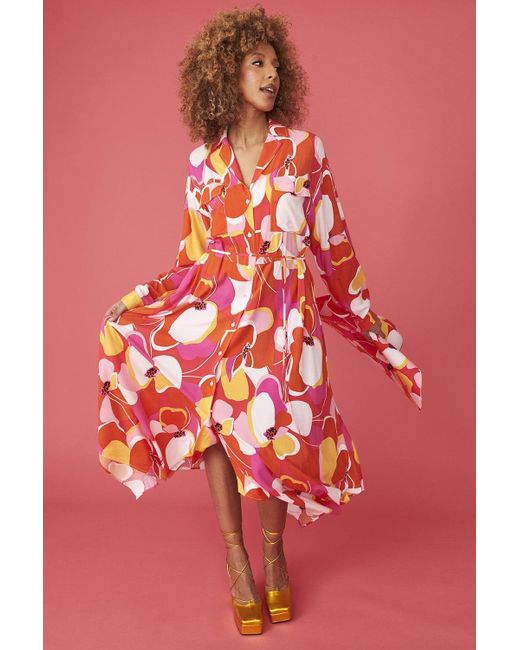 Jayley Red Florence Floral Shirt Dress