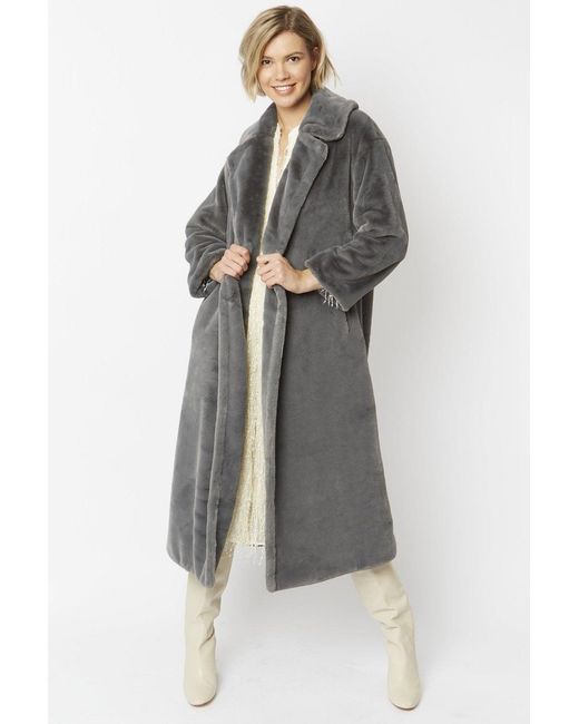 Jayley Gray Faux Fur Maxi Coat