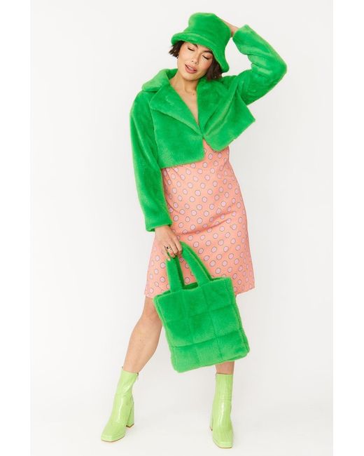 Jayley Green Faux Fur Cropped Jacket