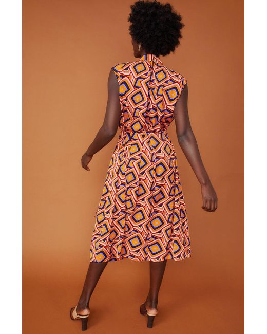 Jayley Brown High Neck Midi Geo Dress