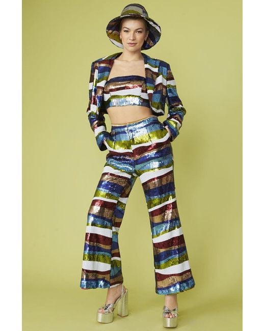 Jayley Green Multi-Coloured Geometric Sequin Flares