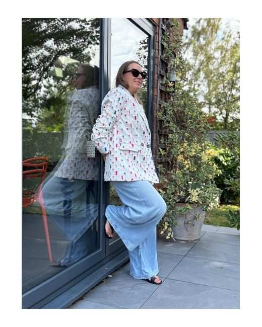 Jayley Natural Eco Cotton Denim Geometric Trench Blazer