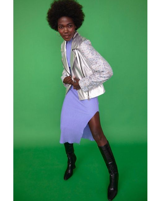 Jayley Green Biker Jacket With Floral Embroidered Sleeves And Back Si
