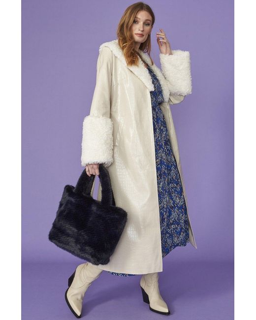 Jayley Purple Faux Suede Coat With Detachable Faux Shearling Cuffs &Amp