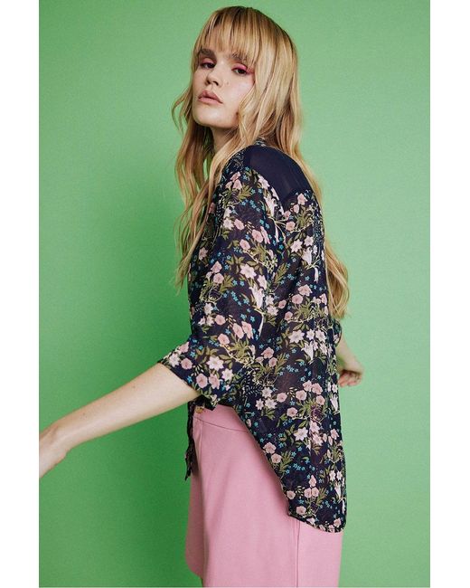 Jayley Green Silk Blend Floral Shirt Size: L (Uk 14)