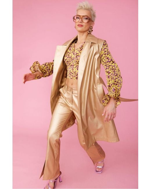 Jayley Pink Faux Suede Metallic Maxi Vest