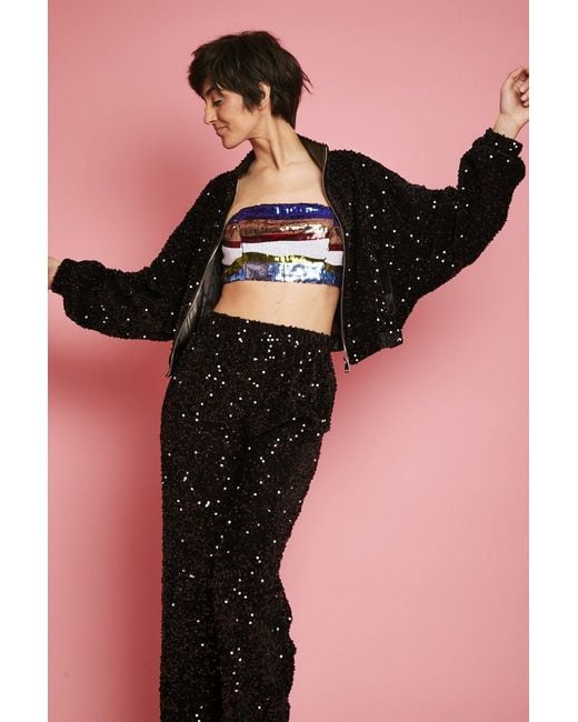 Jayley Black Sequin Cropped Biker Jacket