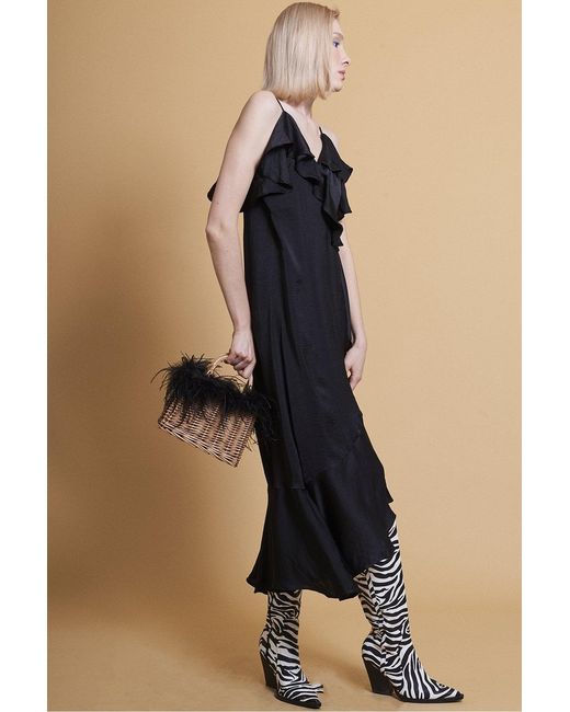 Jayley Black Silk Blend Maxi Ruffle Dress