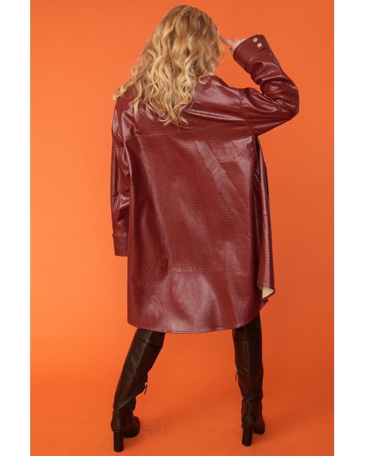Jayley Orange Oversized Shacket With Exaggerated Collar