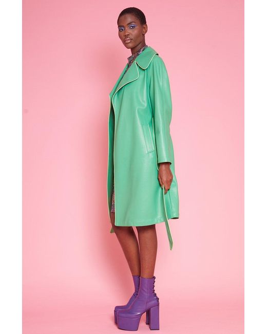 Jayley Green Eco Leather Trench Coat