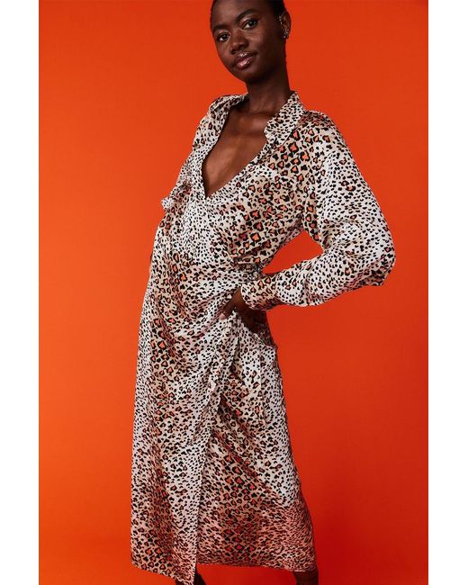 Jayley Orange Silk Blend Wrap Maxi Dress