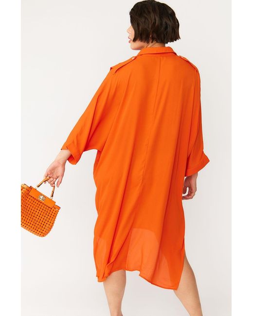 Jayley Orange Oversized Loose Fitted Silk Blend Kimono Shirt Dress Siz