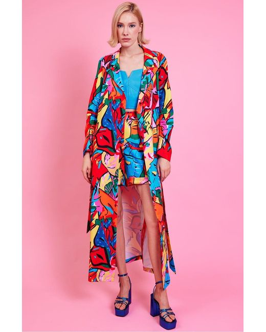Jayley Pink Freddie Tencel Blend Digital Print Trench Coat
