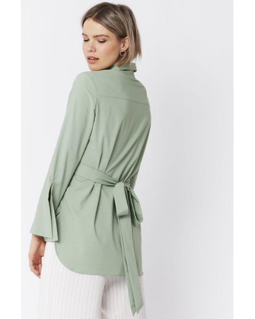Jayley Green Cotton Blend Wrap Top