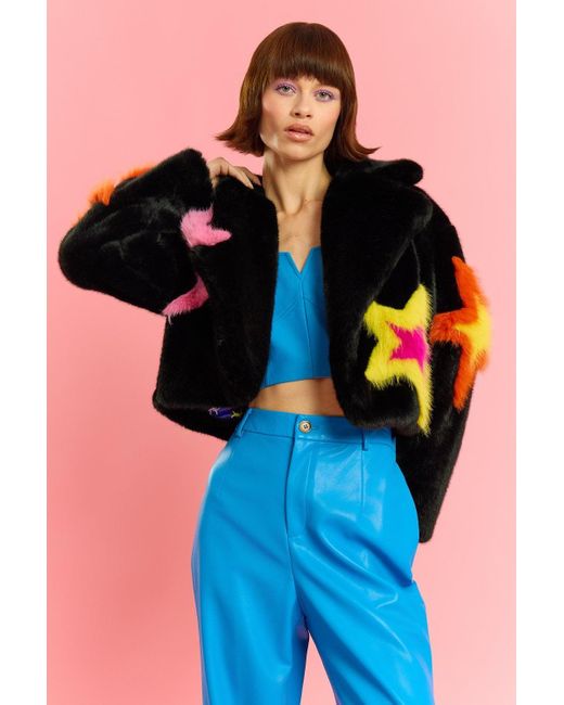 Jayley Blue Hand Craft Bamboo Faux Fur Star Jacket