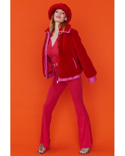 Jayley Orange Faux Fur Bomber Jacket