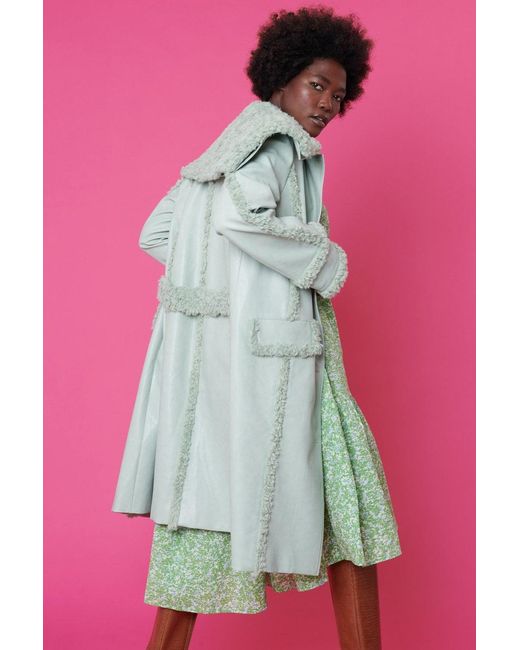 Jayley Pink Faux Shearling And Faux Leather Aviator Style Trench