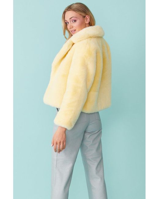 Jayley Yellow Faux Fur Cropped Coat