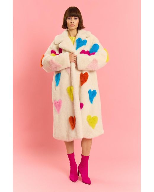 Jayley Pink Hand Craft Love Heart Bamboo Faux Fur Coat