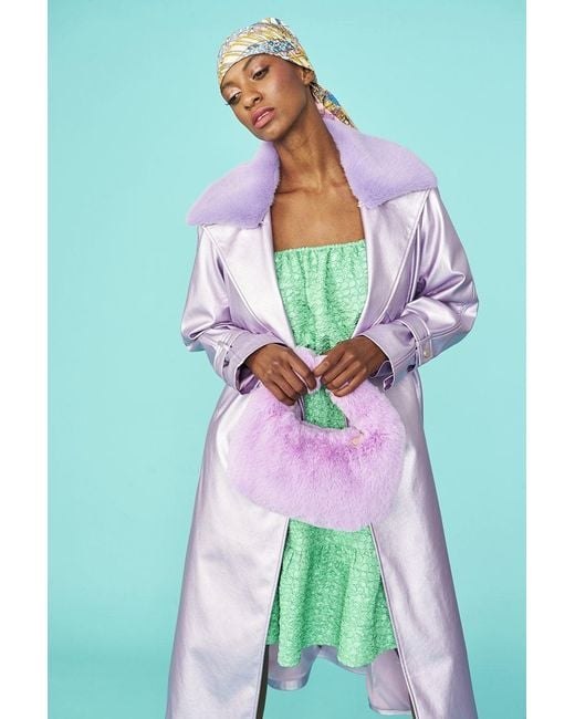 Jayley Green Lilac Faux Suede Metallic Maxi Trench Coat