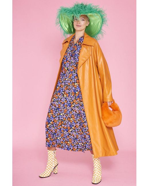 Jayley Pink Eco Leather Trench Coat