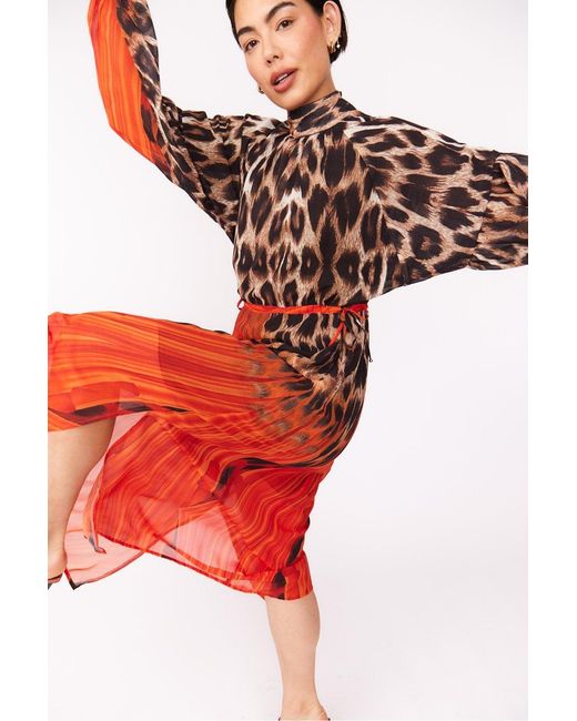 Jayley Red Silk Blend Leopard Maxi Dress