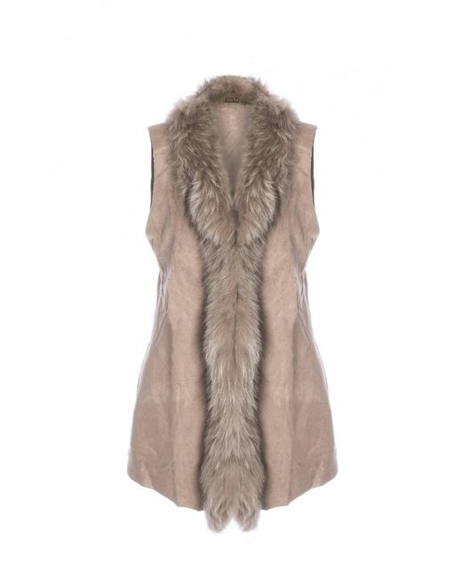 Jayley Natural Faux Suede And Fox Fur Gilet Size: L (Uk 14)