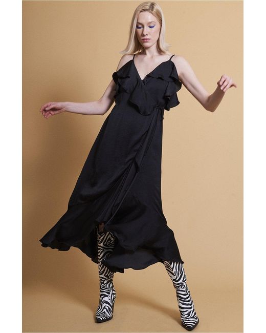 Jayley Black Silk Blend Maxi Ruffle Dress
