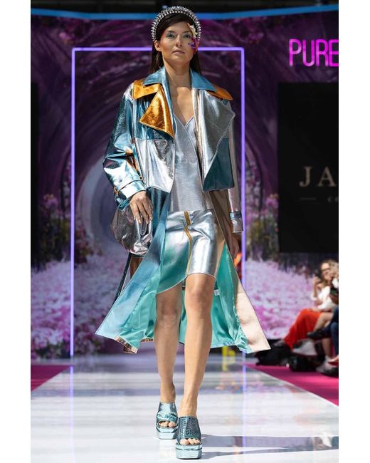 Jayley Pink Metallic Hand Cut Patchwork Trench Coat