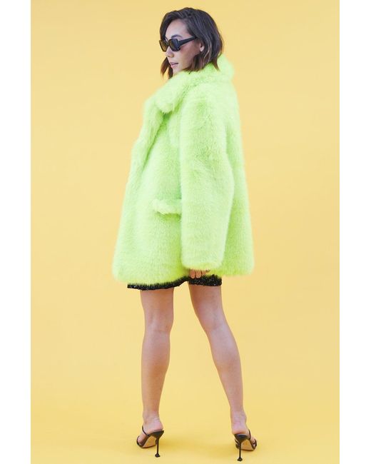 Jayley Yellow Faux Fur Lime Midi Coat