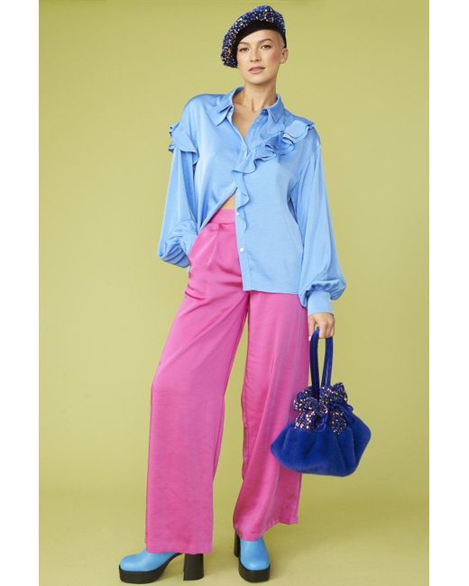 Jayley Blue Rayon Blend Ruffle Blouse